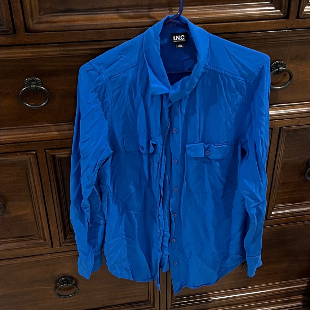 INC International Concepts Women's Bright Blue Button Down Shirt